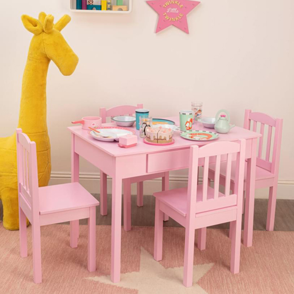 Premier Housewares Kids 4 Seater Pink Table and Chair Set Image 1