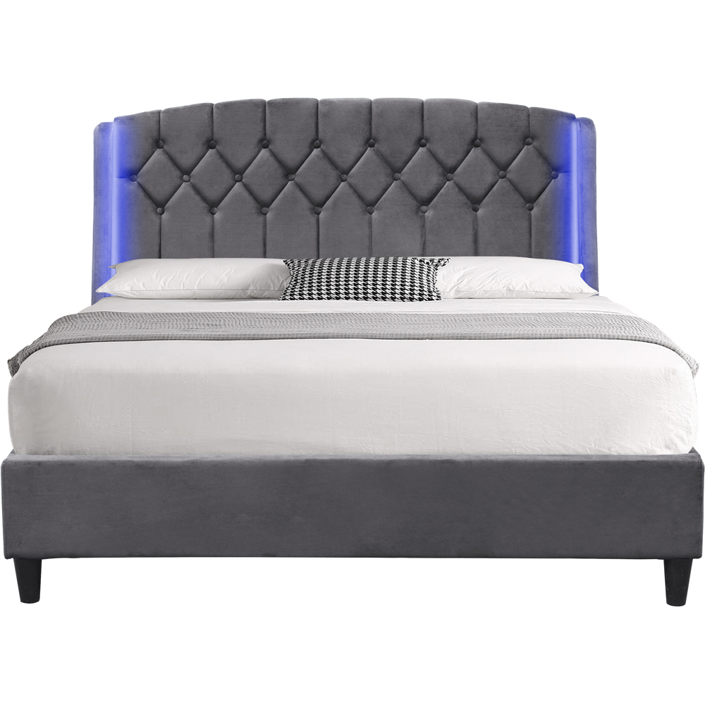 Comfy Living King Size Grey Fabric Bed Frame with LED Headboard Image 2