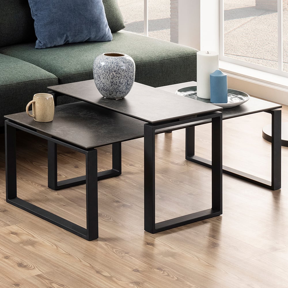 Florence Katrine Black Ceramic Coffee Table Set of 2 Image 1