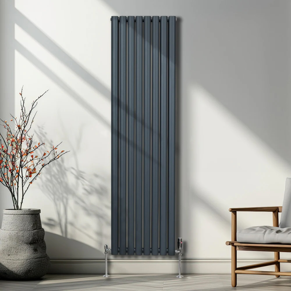 Monster Shop 6421BTU Anthracite Grey Oval Column Radiator and Valves 1800 x 480mm Image 5