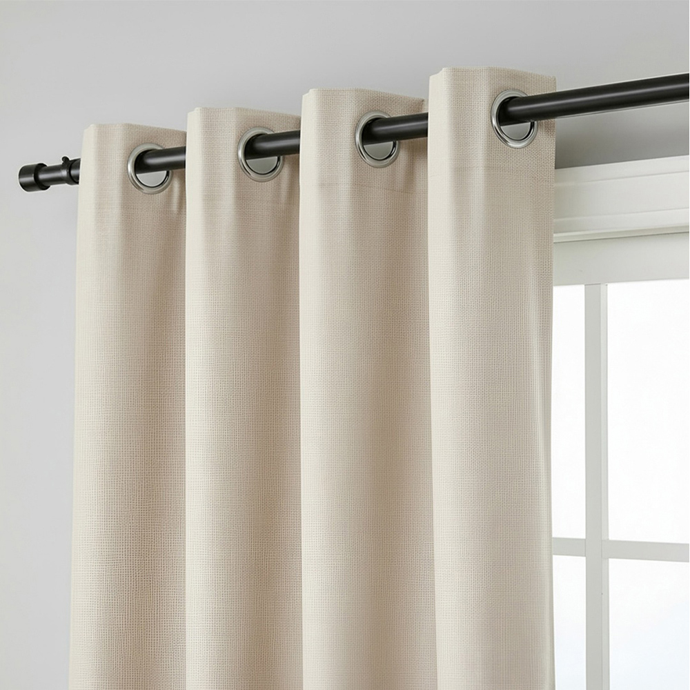 Living and Home 183-366cm Glossy Black Telescopic Curtain Pole with Brackets and Flat Finial Image 2