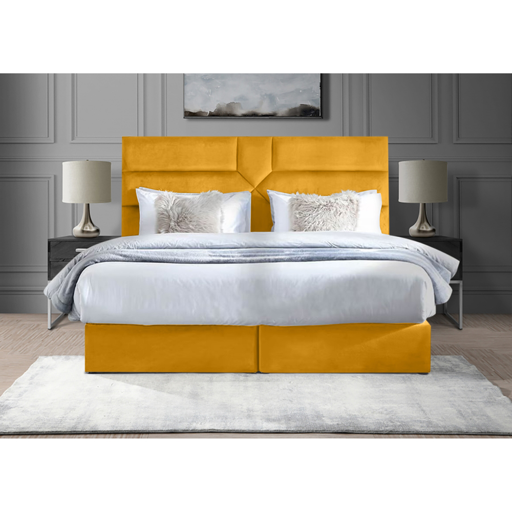 Eleganza Home Tranquilite King Size Mustard Plush Velvet Divan Bed with Headboard Image 2