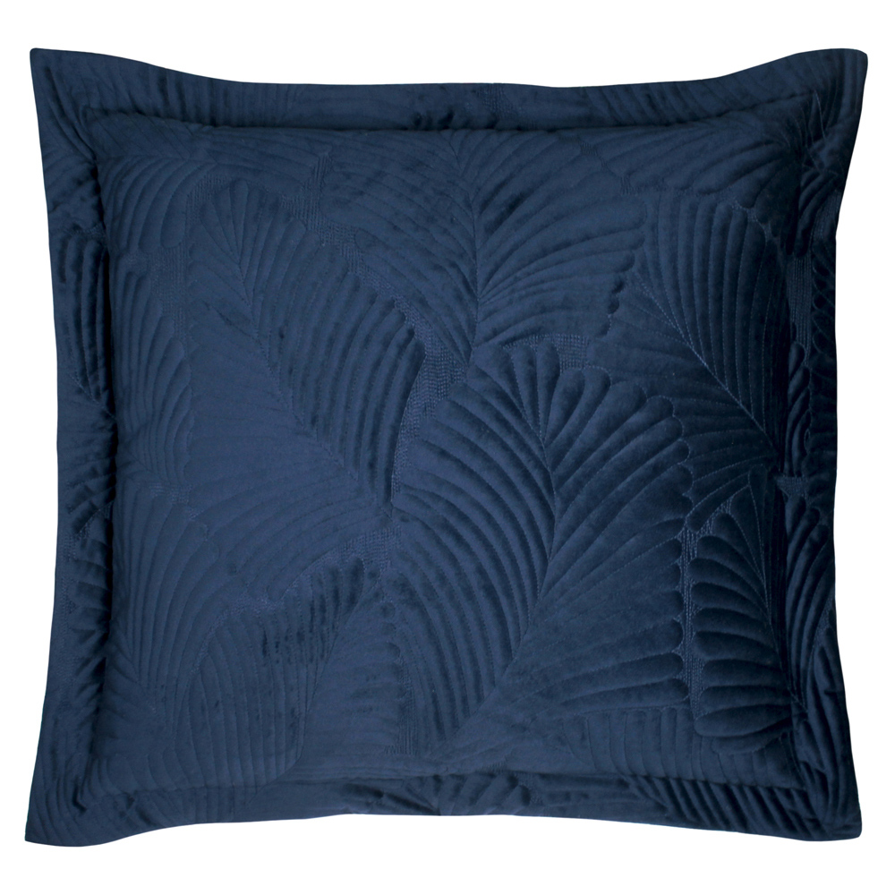 Paoletti Palmeria Navy Quilted Velvet Cushion Image 1