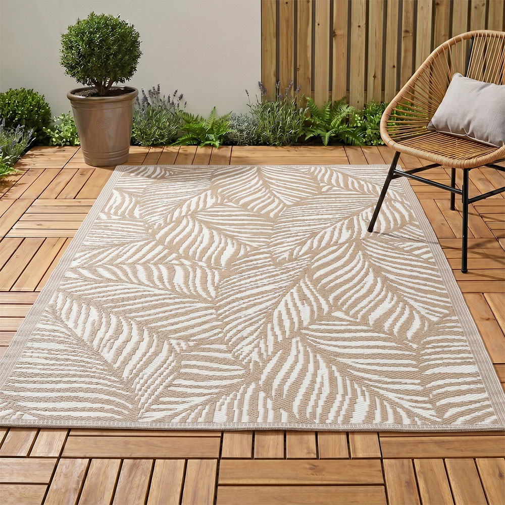 Jack Stonehouse Beige Leaf Waterproof Anti-Slip Outdoor Rug 120 x 180cm Image 2