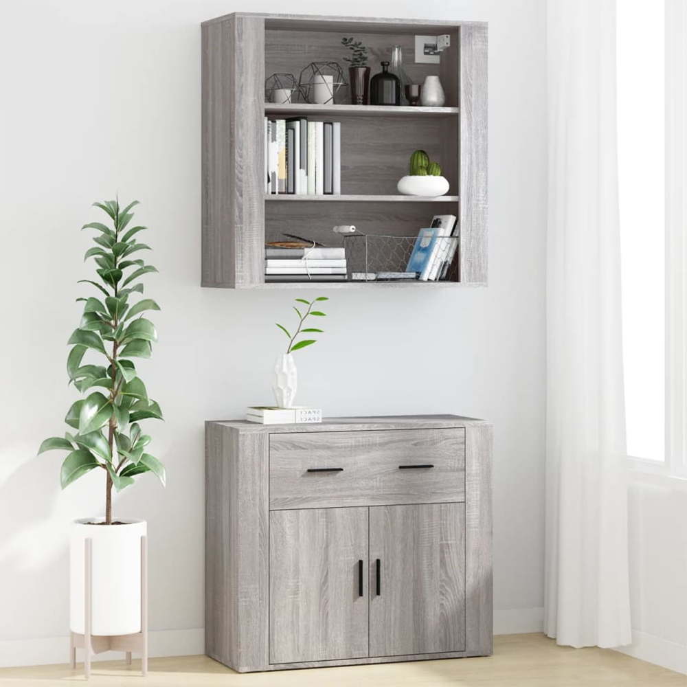 vidaXL 3 Open Shelf Grey Sonoma Wall Mounted Cabinet Image 7