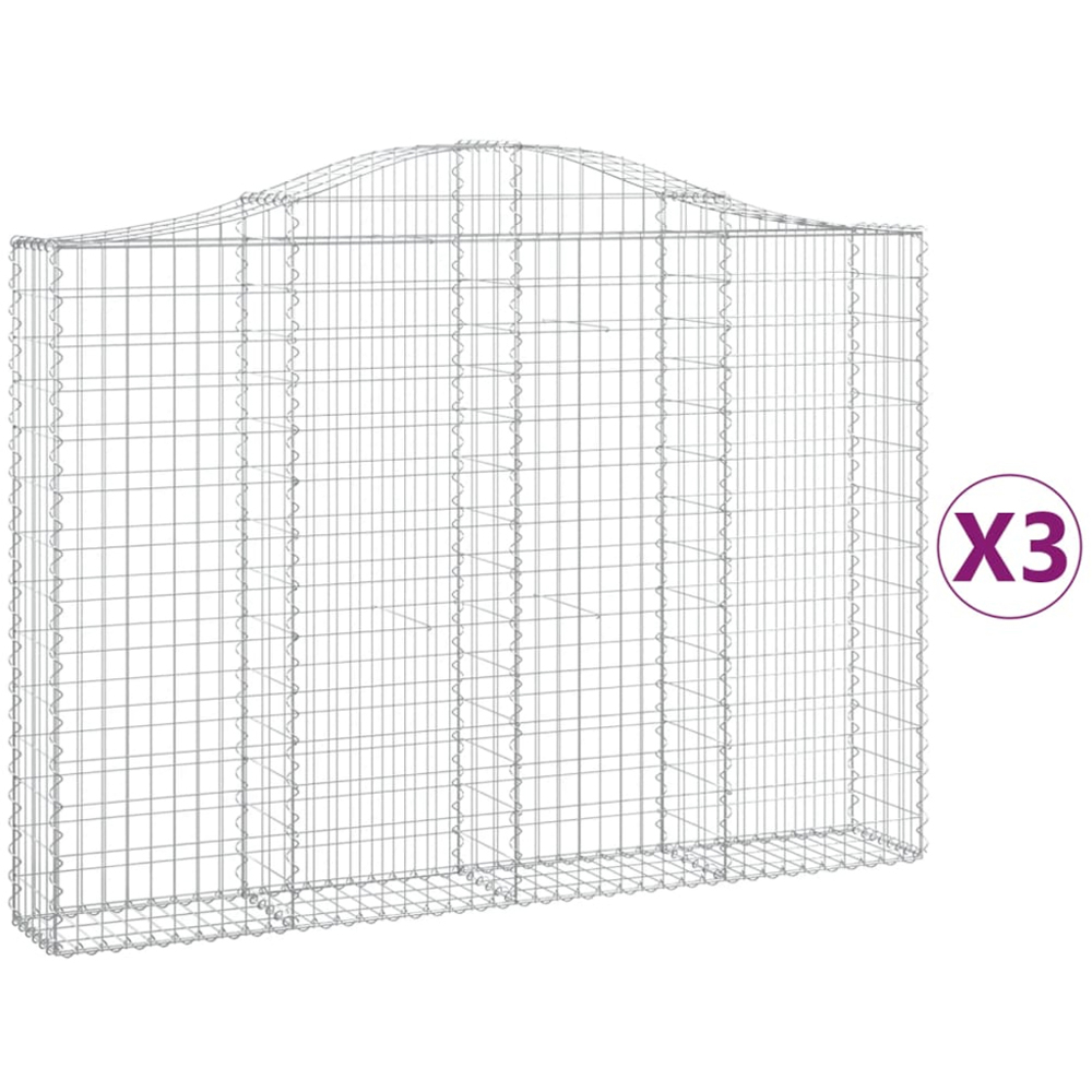 vidaXL Silver Galvanised Iron Arched Gabion Basket 200 x 30 x 140/160cm 3 Pack Image 2