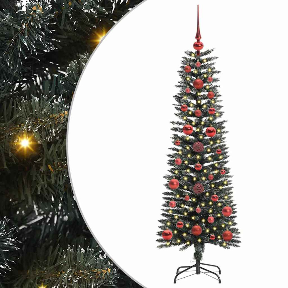 vidaXL Pre-Lit Red Baubles Green Artificial Christmas Tree 4ft Image 2