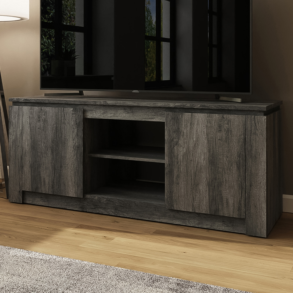 GFW Canyon 2 Door 2 Open Shelf Charcoal Grey Wide TV Unit Image 1