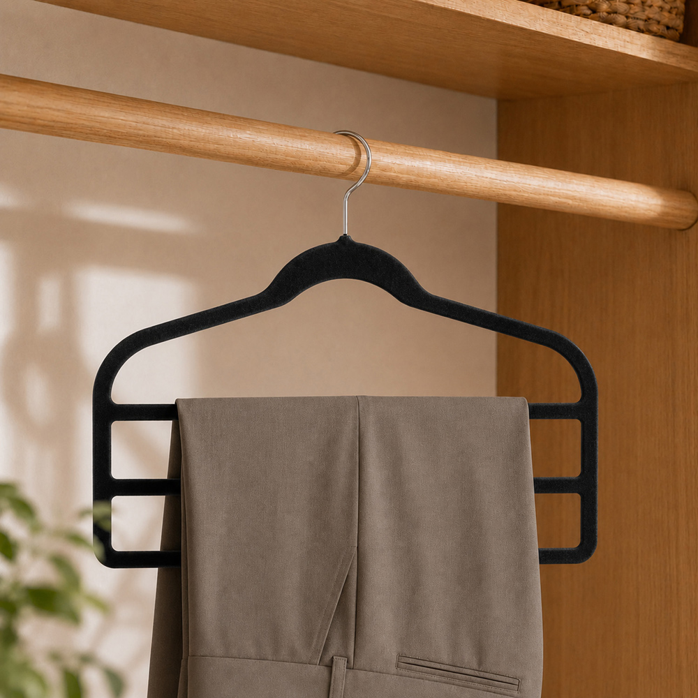 Pack of 3 My Laundry Velvet Trouser Hangers Black Image 2