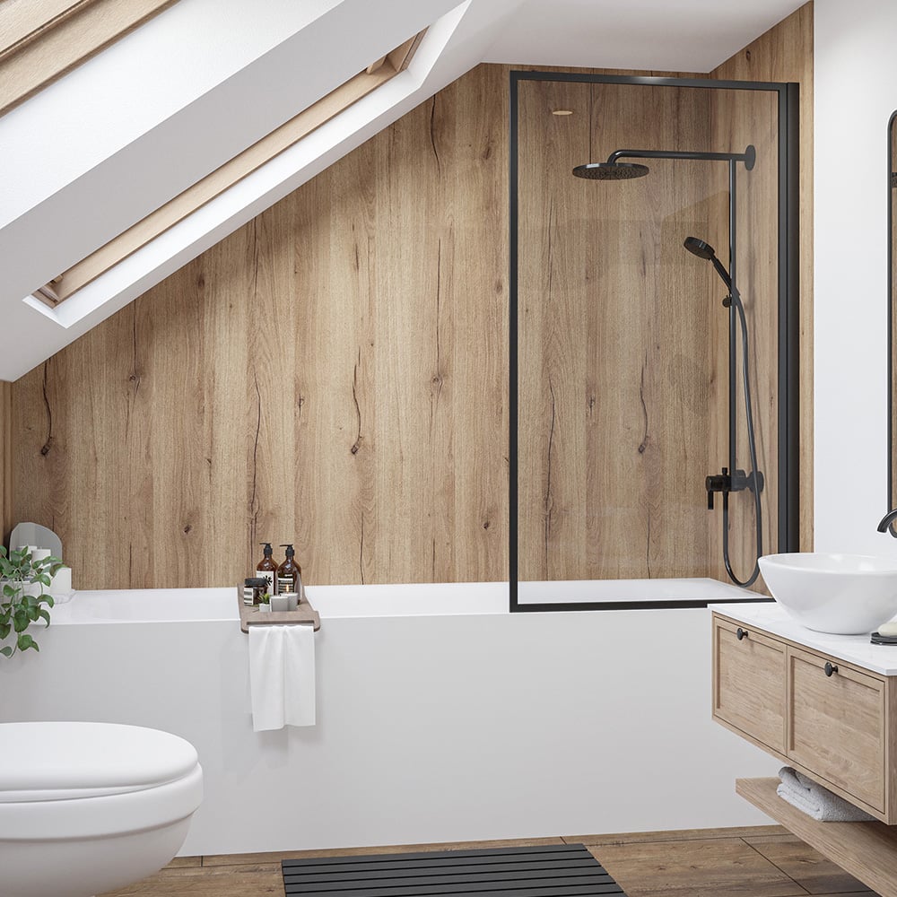 Wetwall Elite Double Post Formed Hadrian Oak Shower Panel 2420 x 580mm Image 1