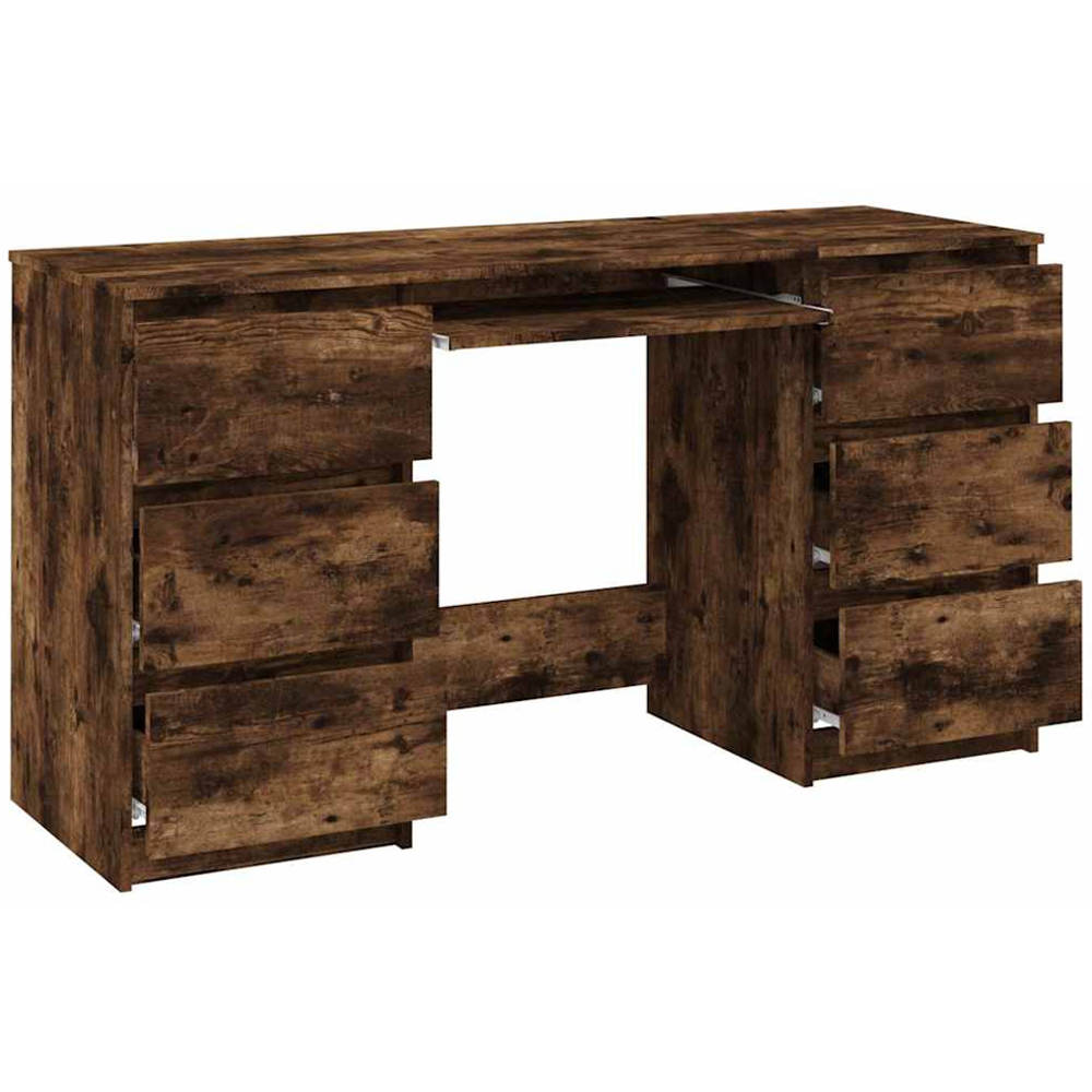 vidaXL 6 Drawer Writing Desk with Keyboard Tray Smoked Oak Image 5