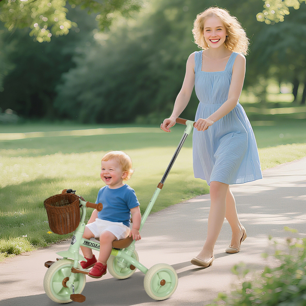 Tommy Toys Toddler Green Trike with Adjustable Handle and Basket Image 2