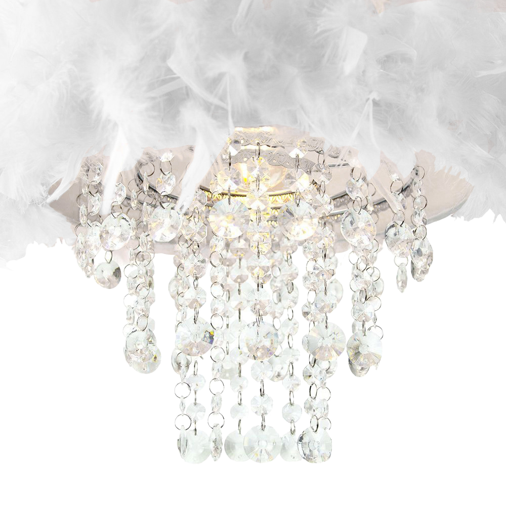 Happy Homewares White Feather Drum Pendant Shade with Clear Acrylic Droplets Image 4