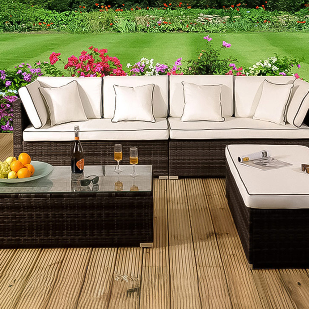 Brooklyn 6 Seater Brown Rattan Garden Sofa Set Image 2