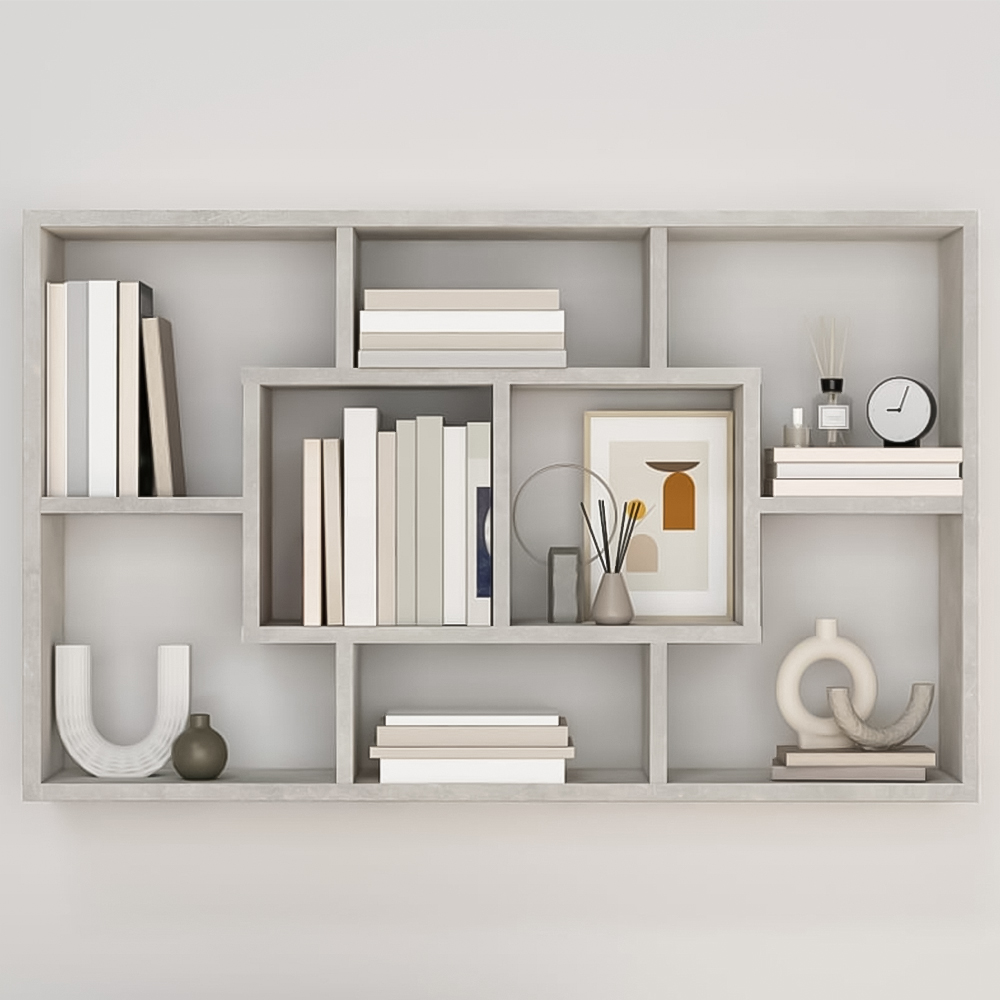 vidaXL 8 Compartment Concrete Grey Wall Shelf Image 1