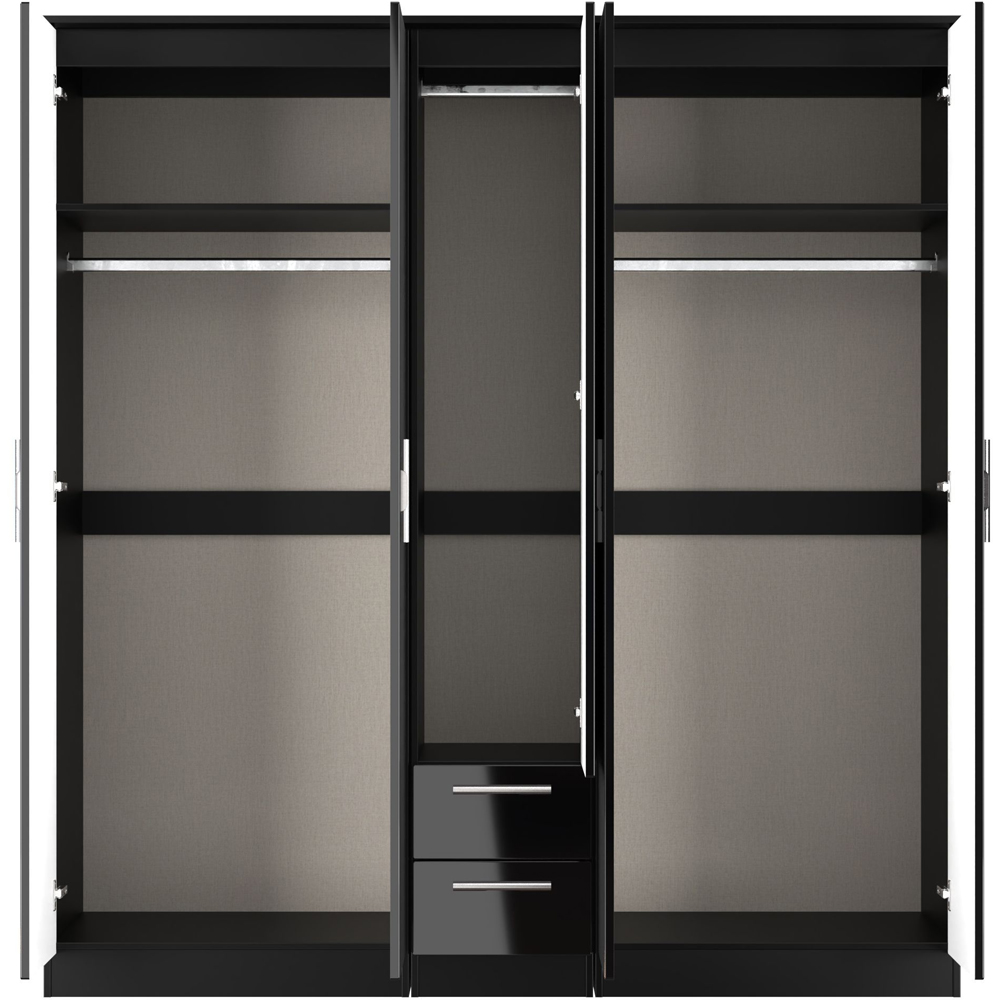 Crowndale Knightsbridge 5 Door 2 Drawer Black Gloss and Black Tall Wardrobe Ready Assembled Image 4