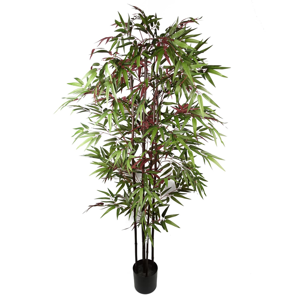 Leaf Red Green Leaf Bamboo Artificial Plant in Pot 6ft Image 1