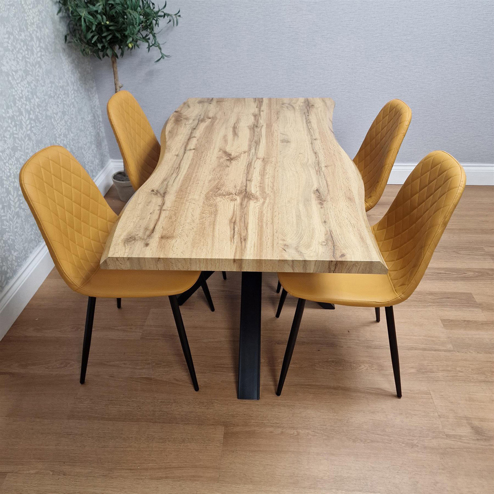 Portland Modern 4 Seater Dining Table with Mustard Gem Pattern Faux Leather Chairs Set Image 4
