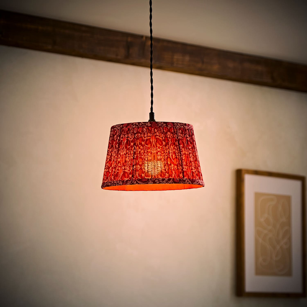 ValueLights Abel Burgundy Floral Pleated Tapered Ceiling Lamp Shade 25cm Image 2