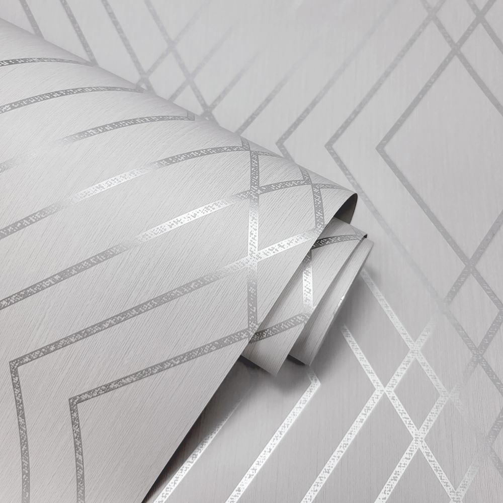 Fine Decor Shard Trellis Stone and Silver Wallpaper Image 3