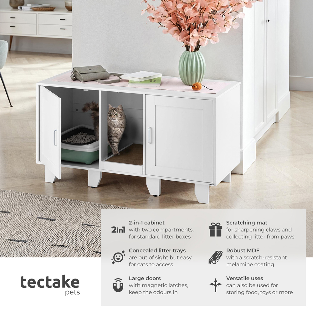 tectake Freya 2 Drawer Single Shelf Cat Cabinet with Scratching Mat Image 6