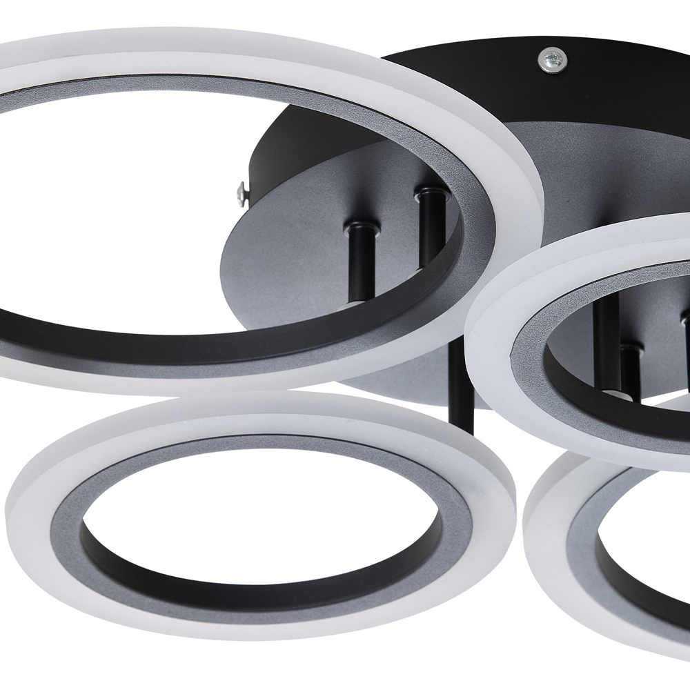 Living and Home Black and White 4 Ring LED Ceiling Light with Remote Image 6