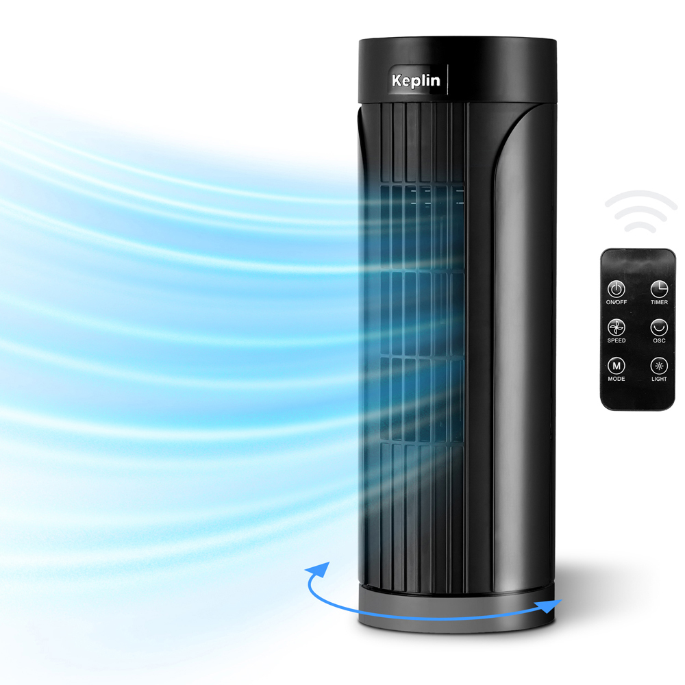 Keplin Black 3 Speed Portable LED Tower Fan with Remote Control 13 inch Image 2