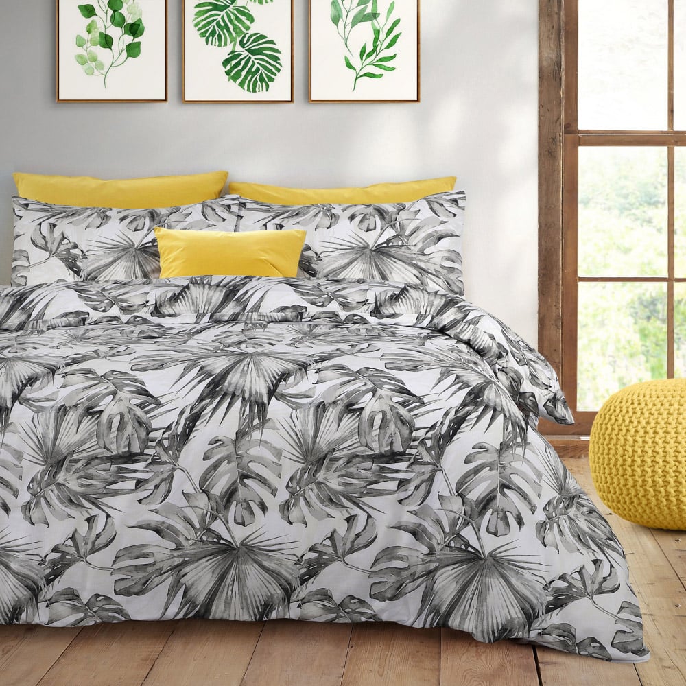 Velosso EasyCare King Size Grey Tropical Leaf Duvet Set Image 1