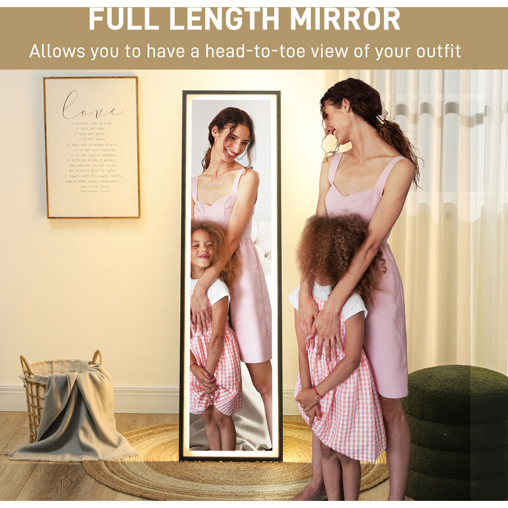 Portland Black Metal Frame Full Length Mirror with Adjustable Lights 150 x 40cm Image 4