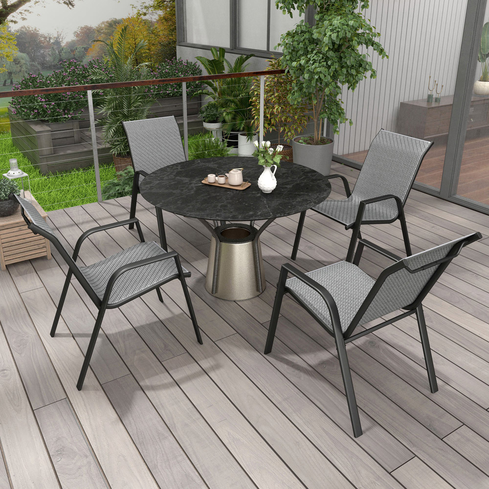 Outsunny Set of 4 Grey Rattan Stackable Garden Chair Image 1