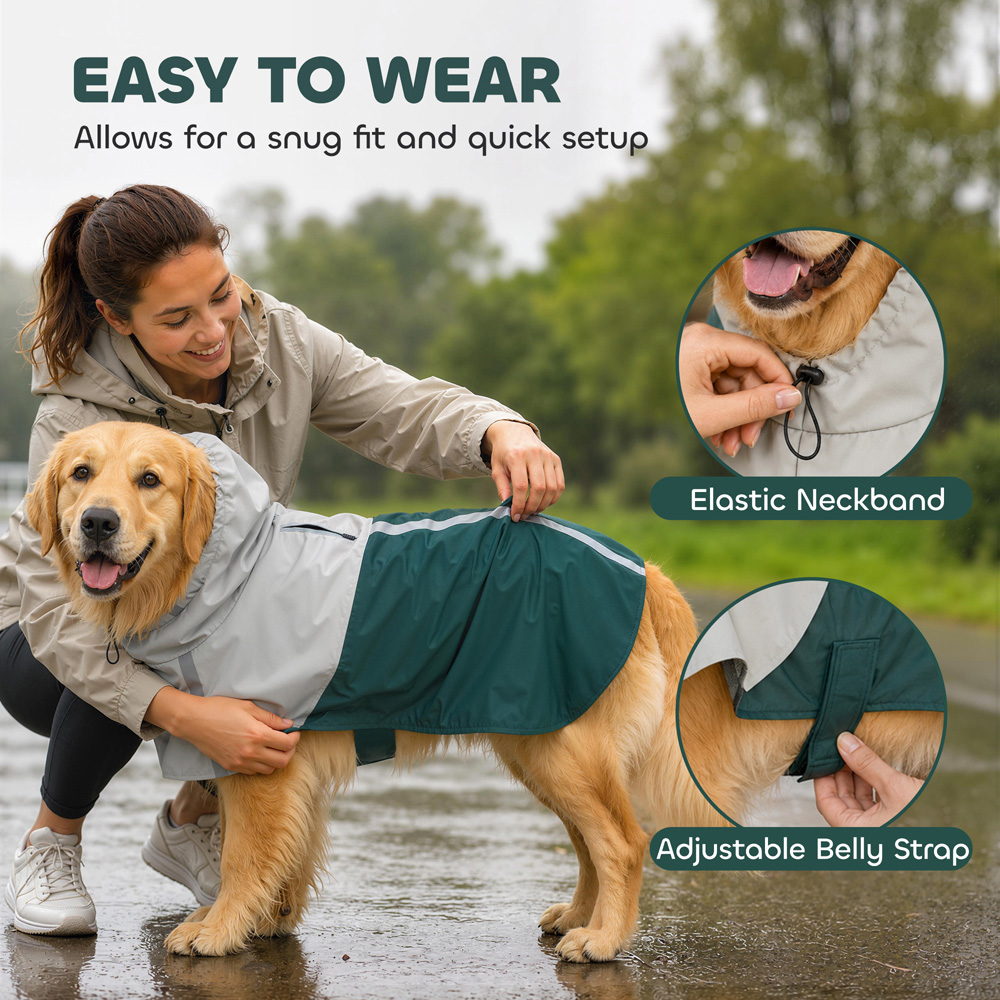 PawHut Green Dog Raincoat with Hood Large Image 7