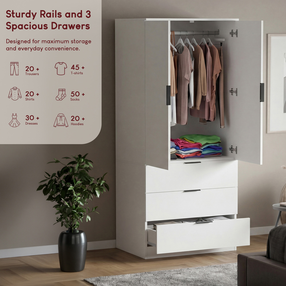VIDA DESIGNS Trega 2 Door 3 Drawer White Wardrobe Image 7