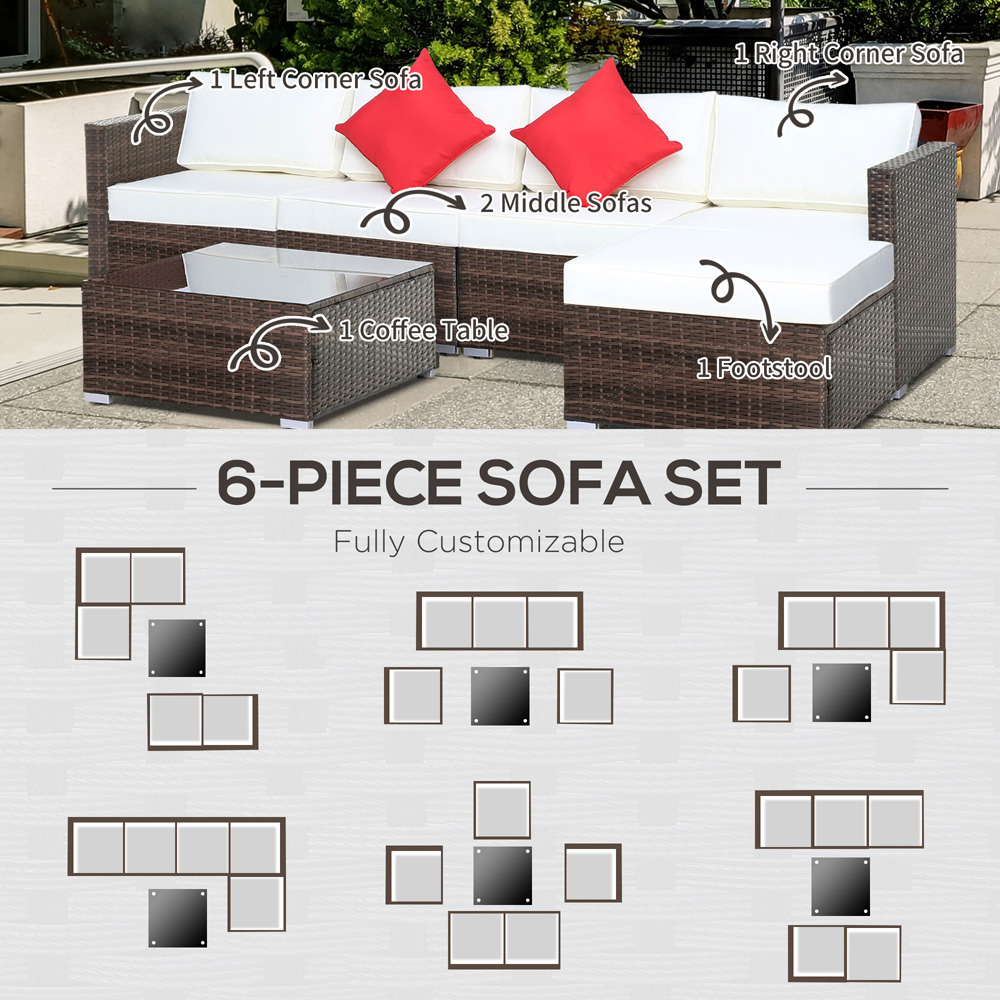 Outsunny 5 Seater Brown and Milk White Rattan Corner Sofa Set Image 6