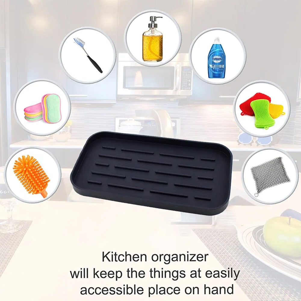 ATEK Black Silicone Sink Tidy Caddy Soap Sponge Organiser Image 6