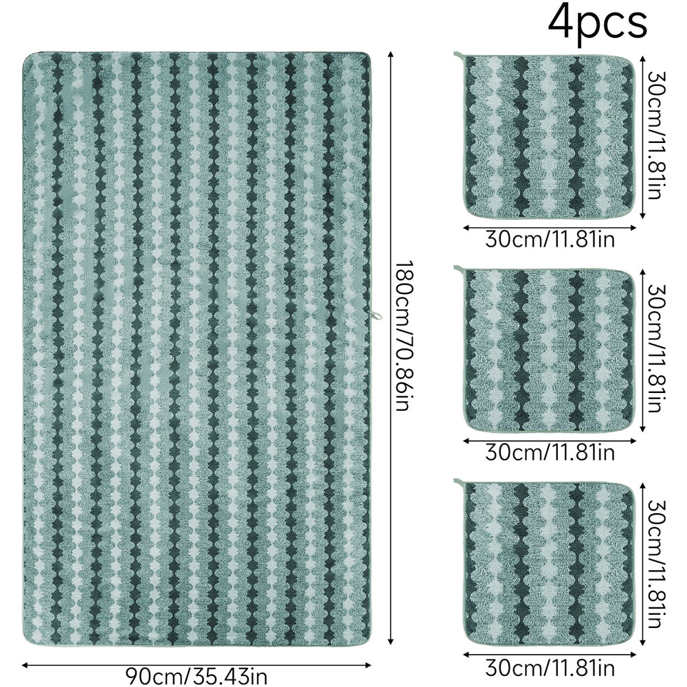 Living and Home Soft Polyester Green Zigzag Wave Towel Set of 4 Image 8