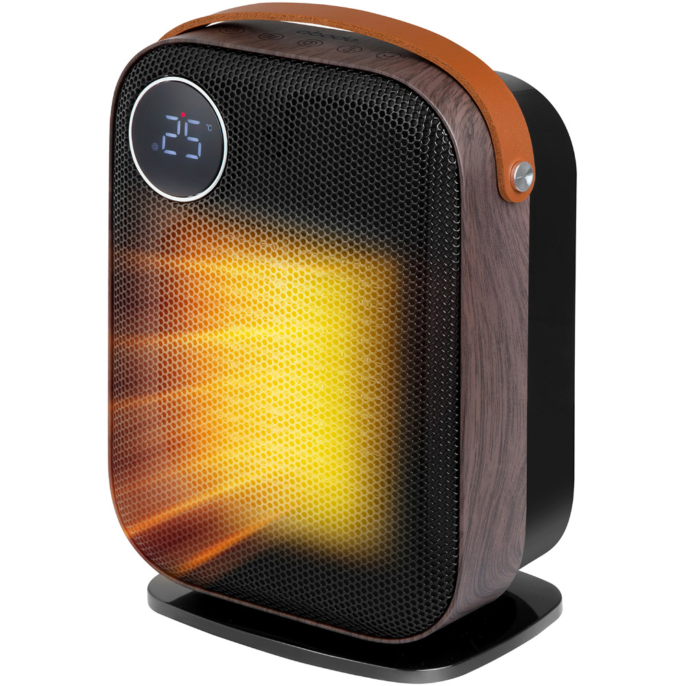 Abode ADTH1004 Black and Wood Grain Effect Ceramic Heater with Faux Leather Handle 1800W Image 2