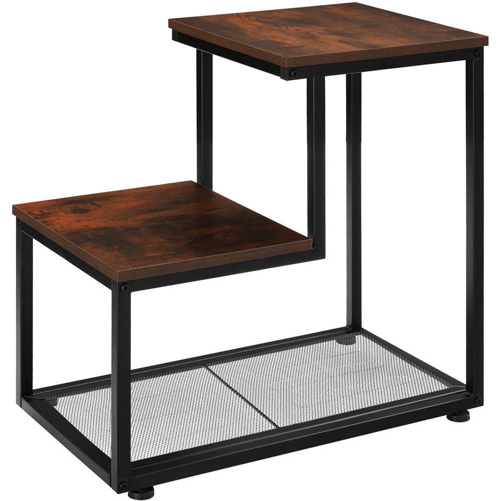 tectake Halifax 3 Shelf Rustic Dark Wood Industrial Bedside Table Image 2