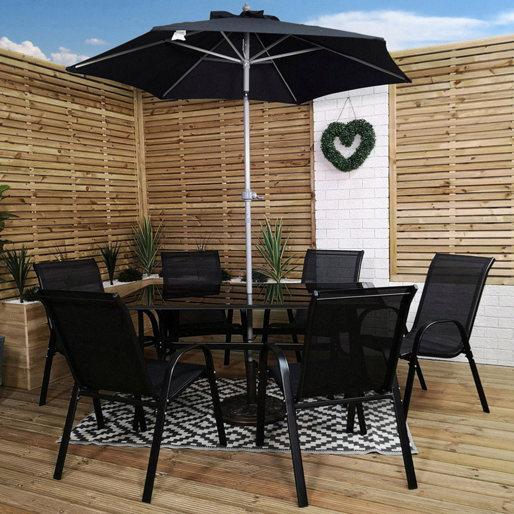 Samuel Alexander 6 Seater Rectangular Outdoor Dining Set with Black Parasol Image 1