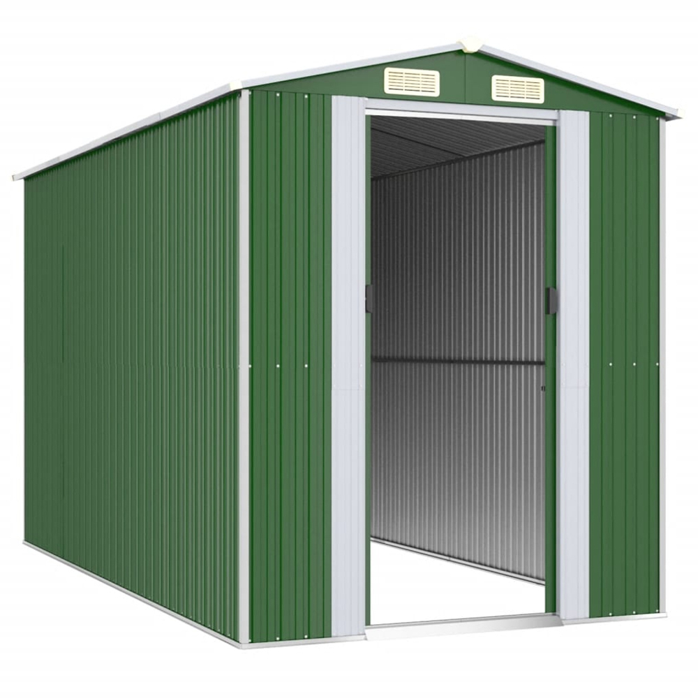 vidaXL 6.3 x 11.7ft Green Galvanised Steel Apex Garden Shed Image 3
