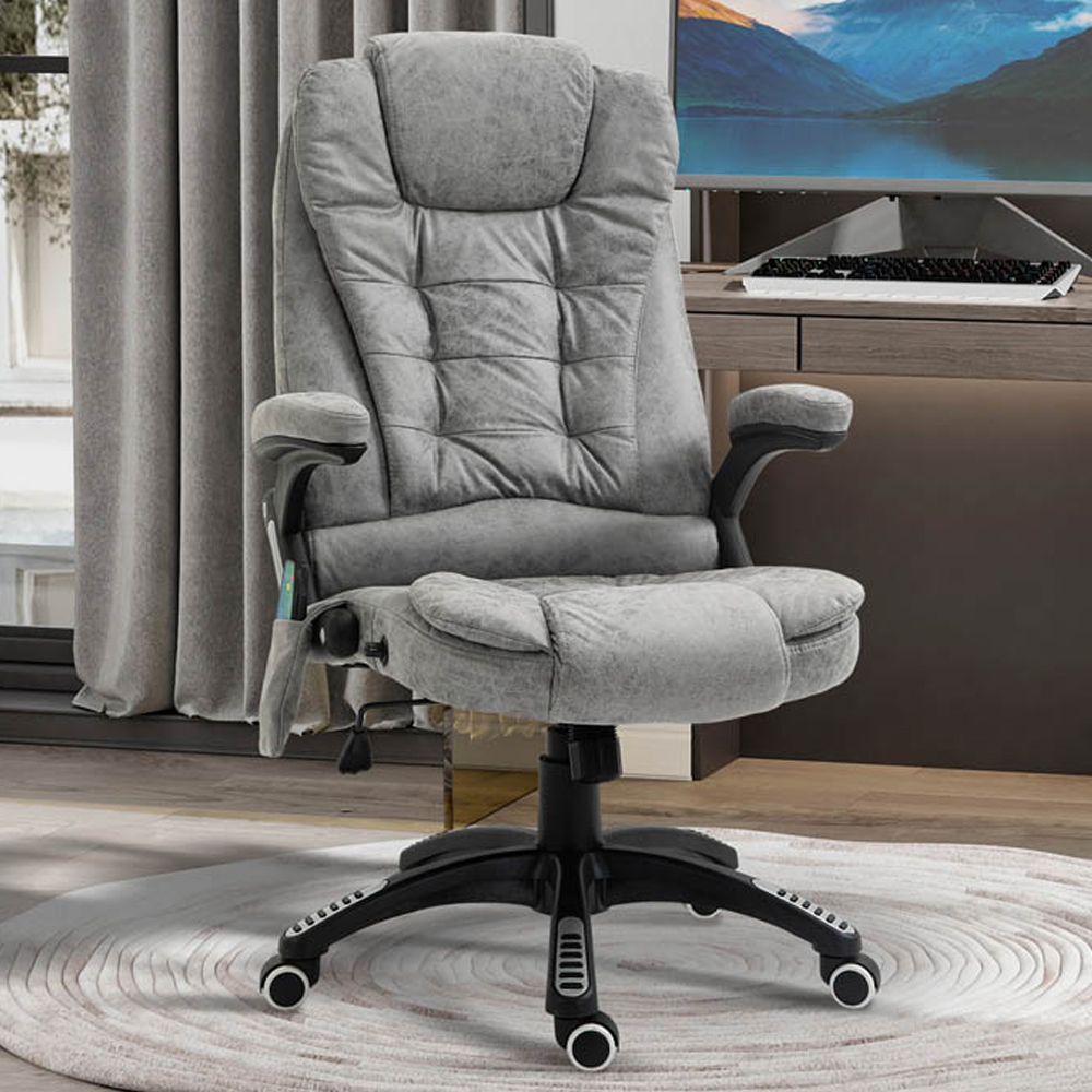 Portland Grey Microfibre Swivel Massage Recliner Office Chair Image 1