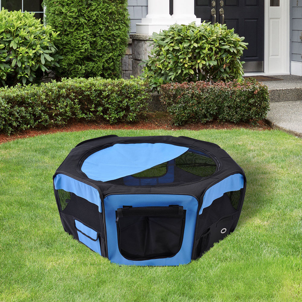 PawHut Blue and Black Fabric Pet Playpen Image 2