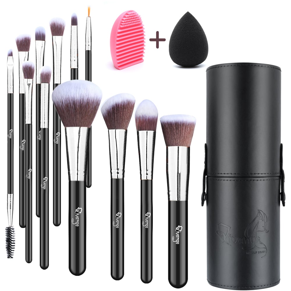 Living and Home 12 Piece Silver Professional Makeup Brush Set Image 1