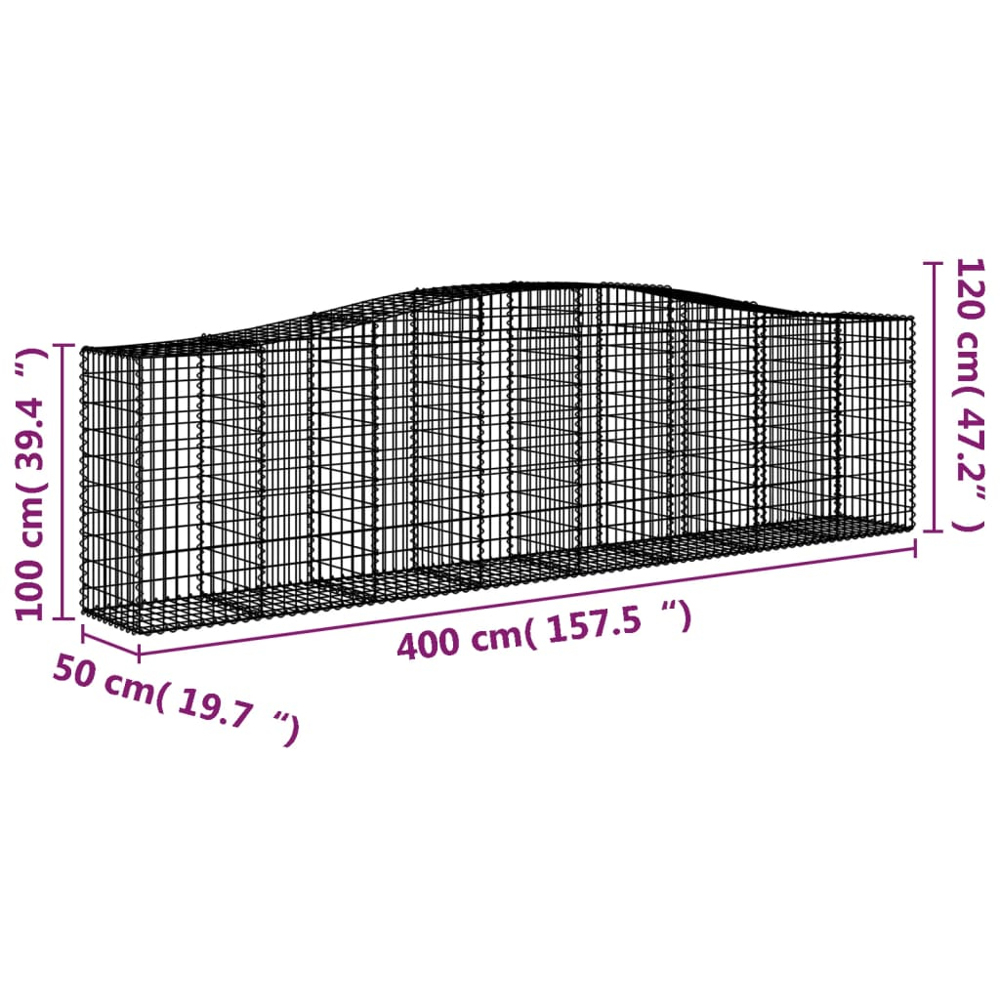 vidaXL Silver Galvanised Iron Arched Gabion Basket 400 x 50 x 100/120cm 4 Pack Image 5