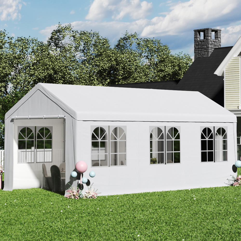 Living and Home Outdoor Canopy Steel Carport with Removable Door 9.8x 19.5ft Image 1