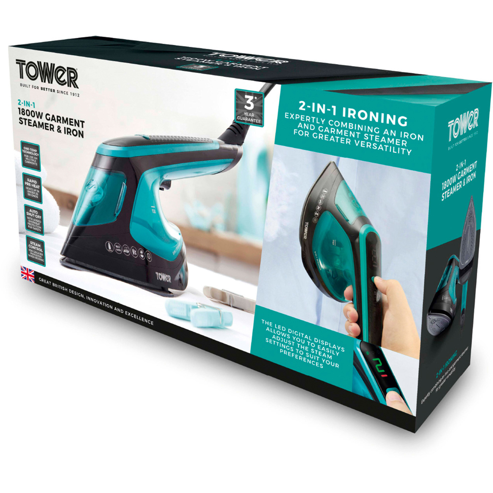 Tower T22031TL 2-in-1 Teal Garment Steamer and Iron Image 2
