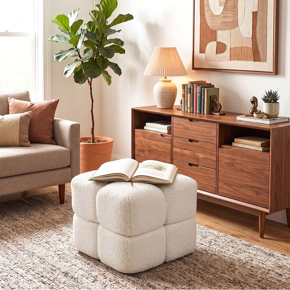 Living and Home White Teddy Fleece Segmented Storage Ottoman with Lift-Up Lid Image 8