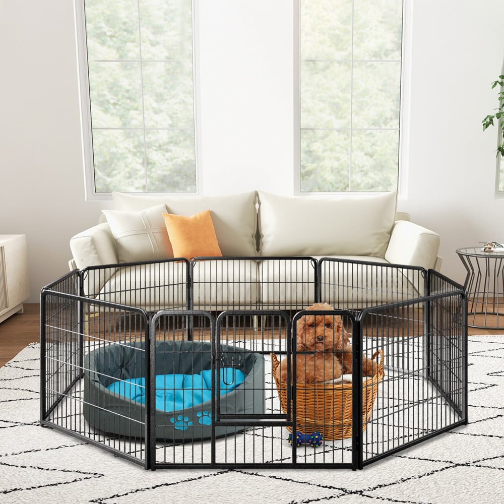 Costway Black 8 Panel 60cm Height Pen Fence with Lock and Door Image 5