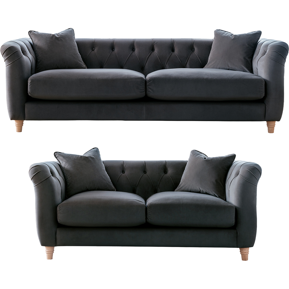 Elsie Chesterfield 5 Seater Midnight Blue Plush Velvet Sofa Suite Image 2