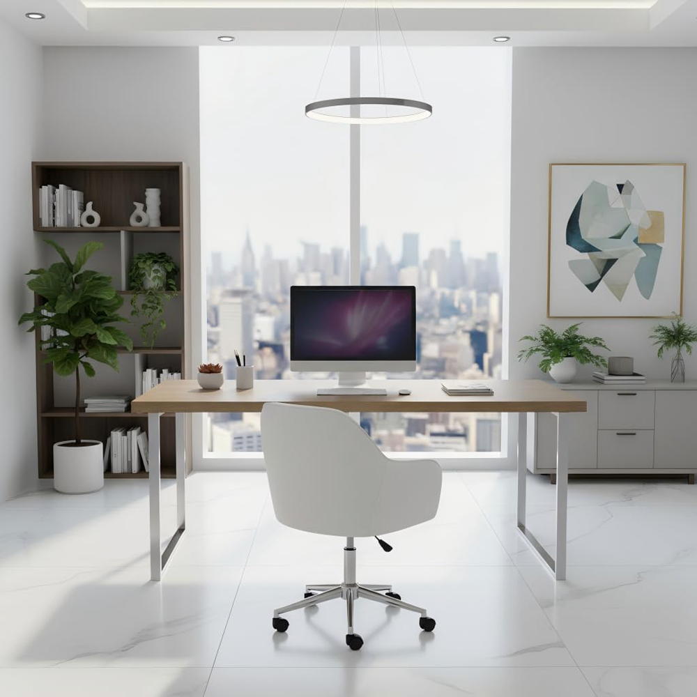 Alivio White Velvet Height Adjustable Swivel Tufted Office Chair with Wheels Image 4