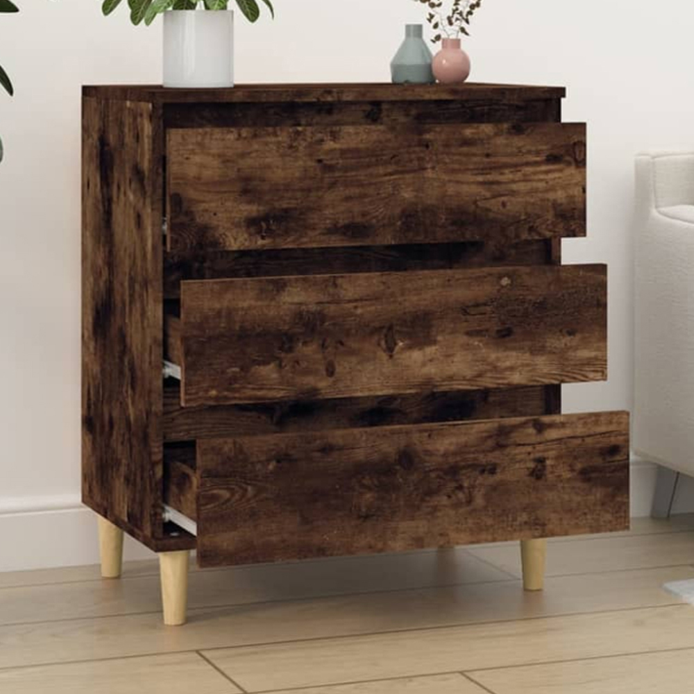 vidaXL 3 Drawer Smoked Oak Sideboard with Wooden Legs Image 1